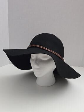 ANGELA AND WILLIAM Adjustable Wide Brim 100% Wool Felt Band Floppy Black Hat